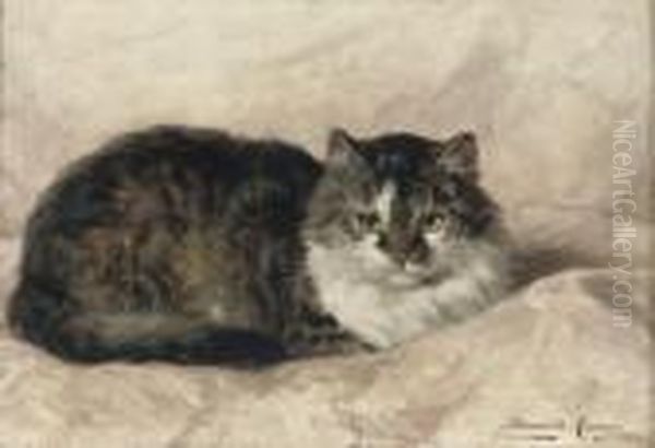 On A Pink Pillow Oil Painting by Henriette Ronner-Knip