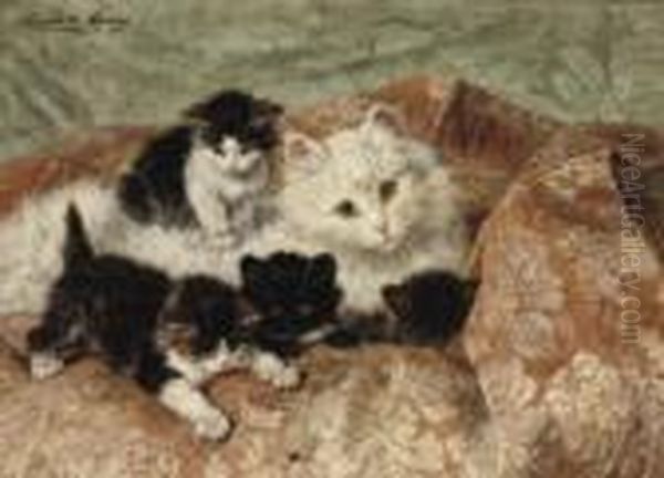 A Happy Family Oil Painting by Henriette Ronner-Knip