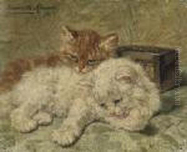 Ginger And White Oil Painting by Henriette Ronner-Knip