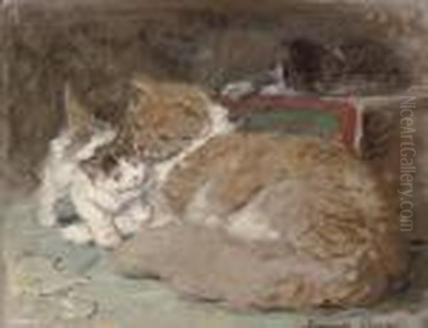 Mother's Care Oil Painting by Henriette Ronner-Knip