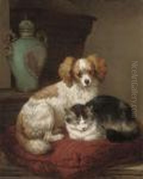 Firm Friends Oil Painting by Henriette Ronner-Knip