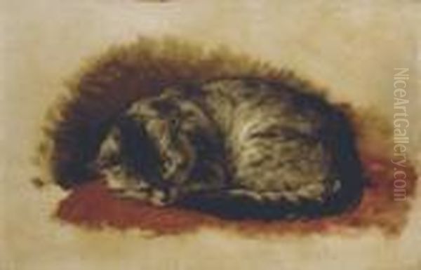 A Sleeping Cat Oil Painting by Henriette Ronner-Knip