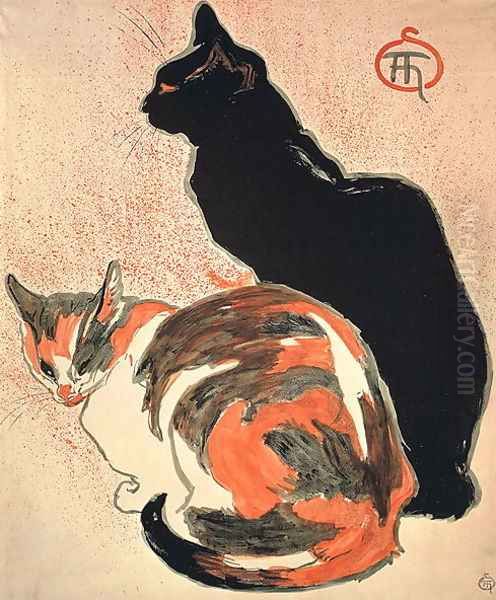 Two Cats. Poster for the Exposition de loeuvre dessine et peint de T.A. Steinlen, 1894 Oil Painting by Theophile Alexandre Steinlen