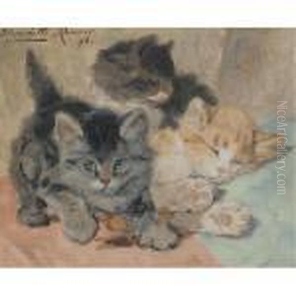 Three Kittens Oil Painting by Henriette Ronner-Knip