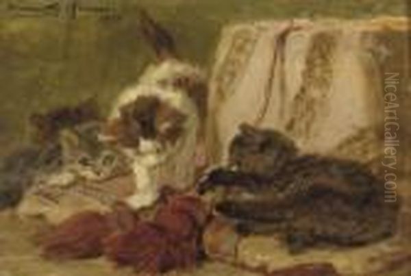 Playful Kittens Oil Painting by Henriette Ronner-Knip