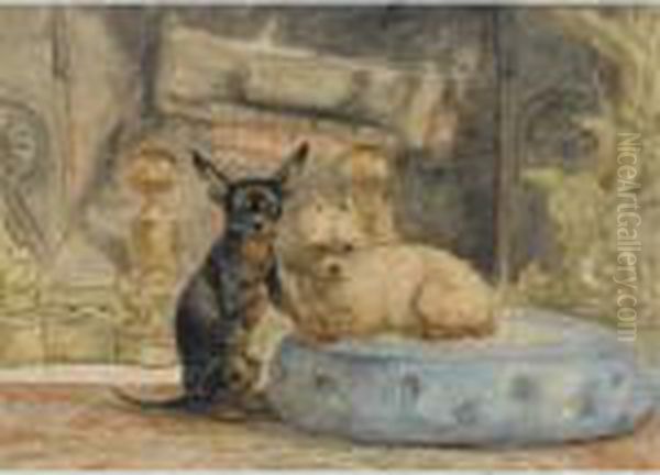 The Dogs Of Marie-henriette, The Queen Of Belgium Oil Painting by Henriette Ronner-Knip