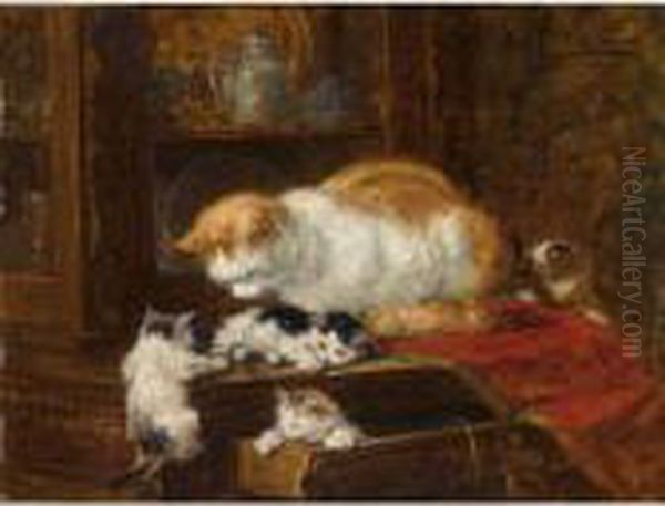 Playing Time Oil Painting by Henriette Ronner-Knip