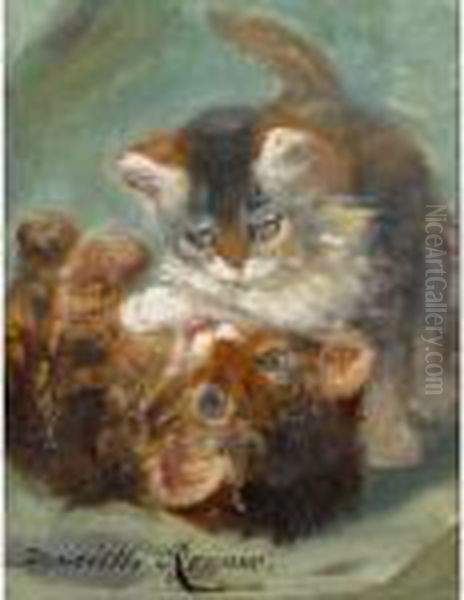 Kittens At Play Oil Painting by Henriette Ronner-Knip