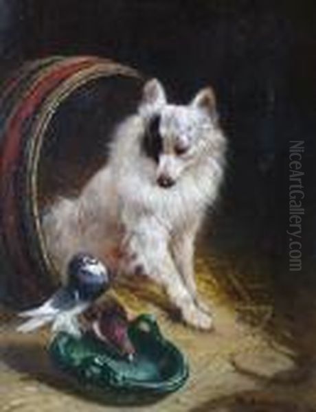 A Feathered Friend. Oil Painting by Henriette Ronner-Knip