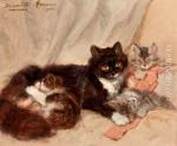 Mother Cat And Her Kittens Oil Painting by Henriette Ronner-Knip