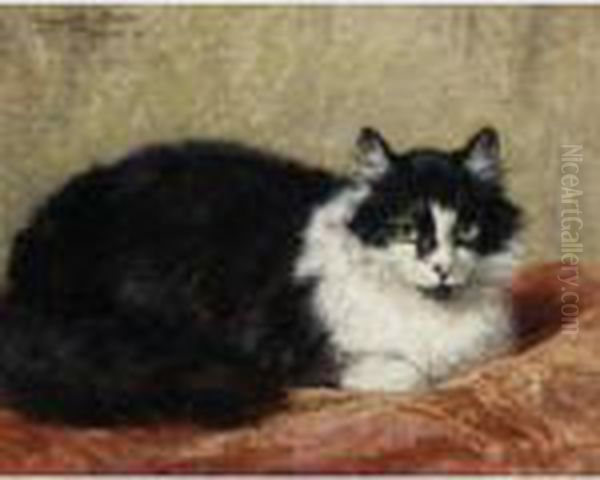 A Cat On A Pillow Oil Painting by Henriette Ronner-Knip