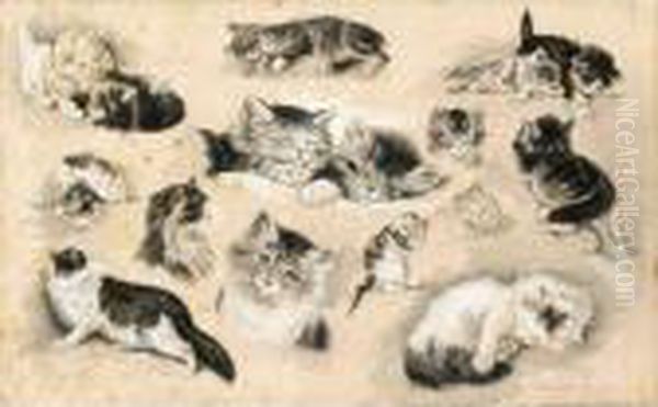 A Study Of Kittens Oil Painting by Henriette Ronner-Knip