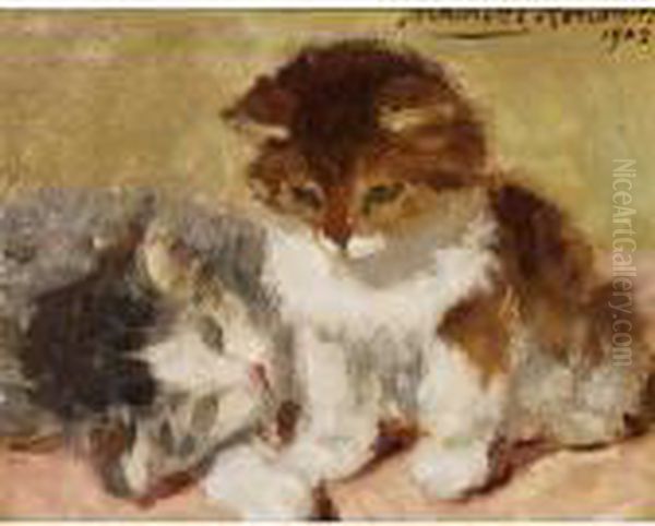 Two Kittens Oil Painting by Henriette Ronner-Knip