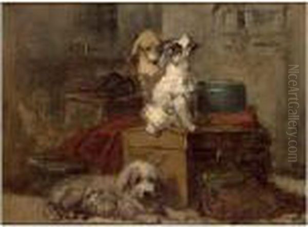 A Study Of Three Dogs Oil Painting by Henriette Ronner-Knip