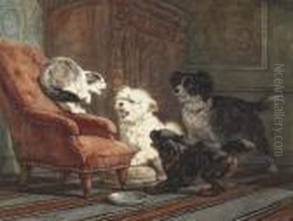 Hunde Und Katzen. Oil Painting by Henriette Ronner-Knip