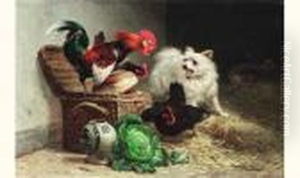 Les Poules Et Le Chien Oil Painting by Henriette Ronner-Knip