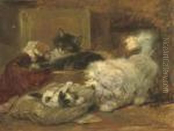 Carefree Friends Oil Painting by Henriette Ronner-Knip