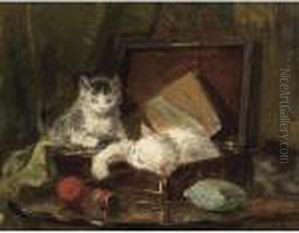 Playful Kittens Oil Painting by Henriette Ronner-Knip