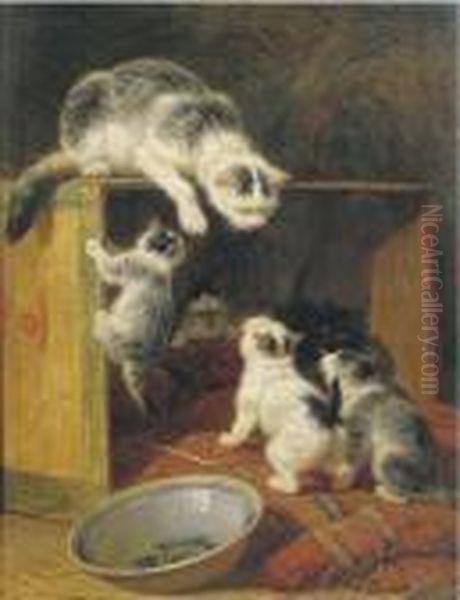 Rebellious Kittens Oil Painting by Henriette Ronner-Knip