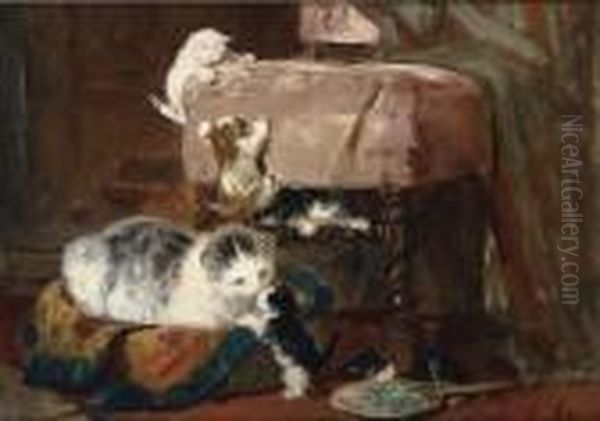 Playing Time Oil Painting by Henriette Ronner-Knip