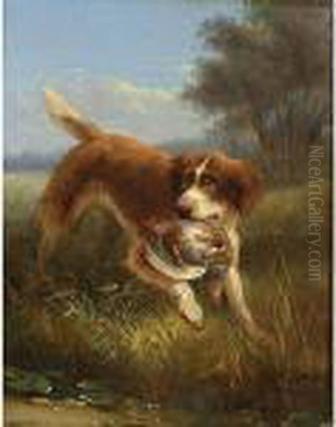 A Hunting Dog Oil Painting by Henriette Ronner-Knip