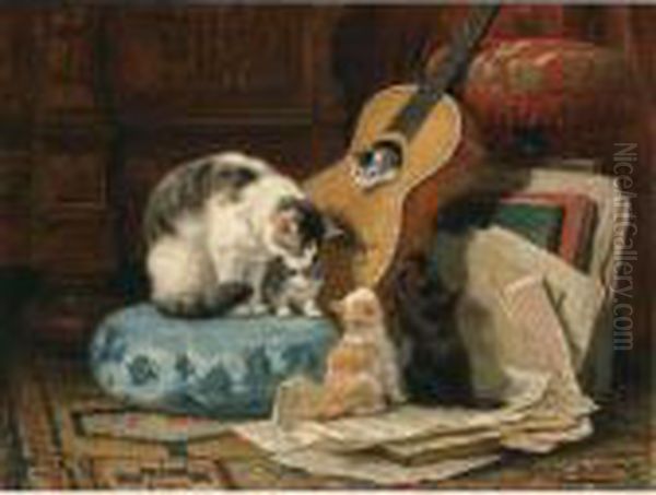 The Guitar Lesson Oil Painting by Henriette Ronner-Knip