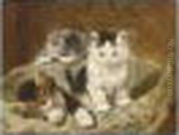 Three Playful Kittens Oil Painting by Henriette Ronner-Knip