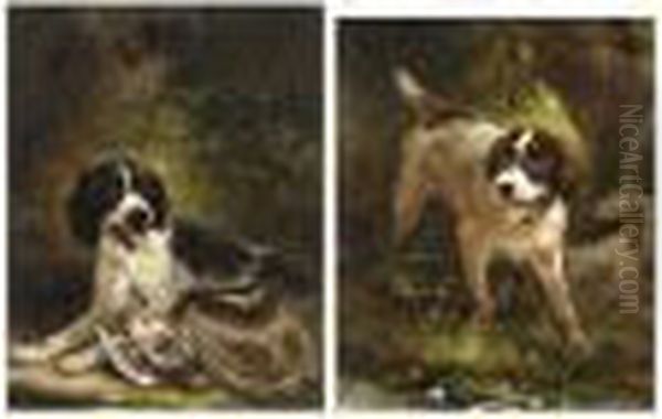 A Hunting Dog With A Partridge; A Hunting Dog (a Pair) Oil Painting by Henriette Ronner-Knip