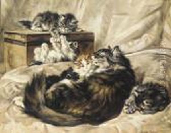 Family Time Oil Painting by Henriette Ronner-Knip