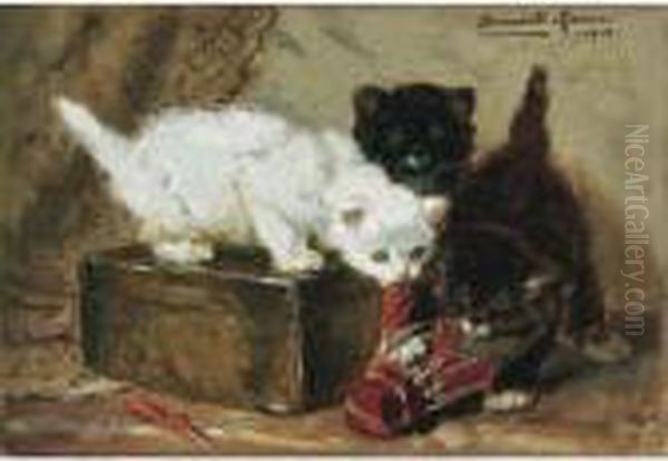 Kittens At Play Oil Painting by Henriette Ronner-Knip