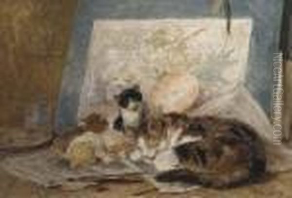 Asleep In The Artist's Studio Oil Painting by Henriette Ronner-Knip