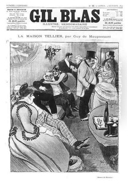 Illustration for La Maison Tellier by Guy de Maupassant 1850-93, front cover of Gil Blas, 9th October 1892 Oil Painting by Theophile Alexandre Steinlen