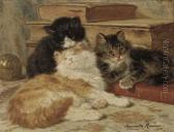 Three Of A Kind Oil Painting by Henriette Ronner-Knip