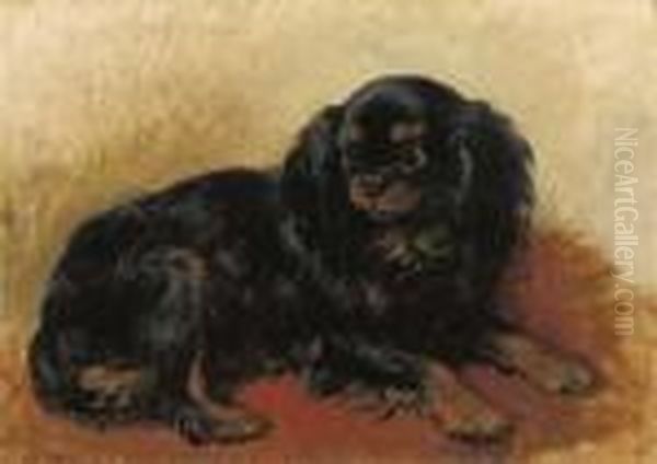 A Prince Charles Dog Oil Painting by Henriette Ronner-Knip