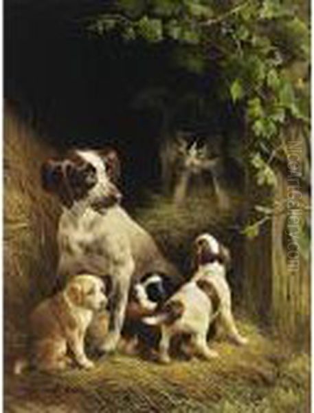 The Watchful Mother Oil Painting by Henriette Ronner-Knip