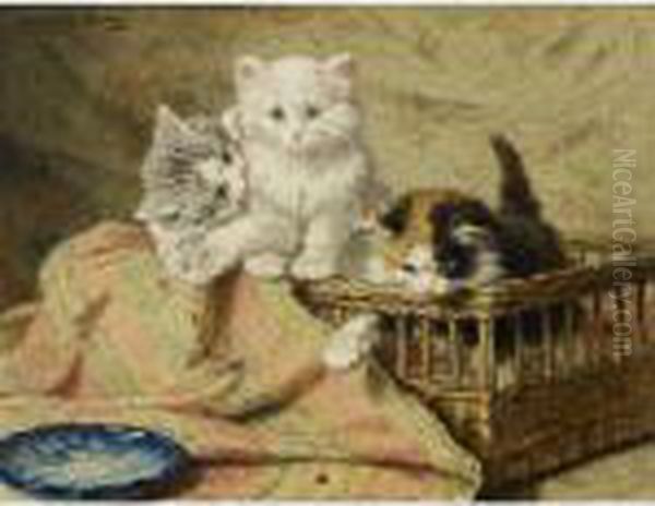 Three Kittens At Play Oil Painting by Henriette Ronner-Knip