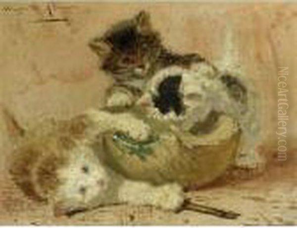 Playful Kittens Oil Painting by Henriette Ronner-Knip