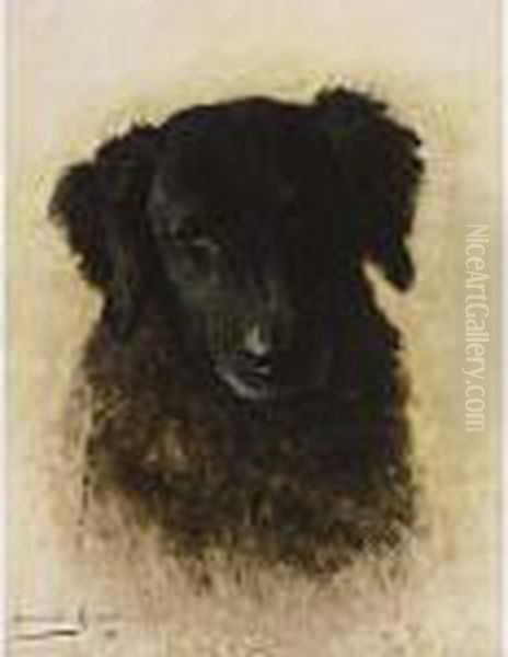 A Dog Oil Painting by Henriette Ronner-Knip