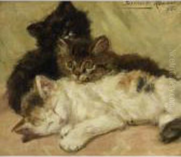 A Moment Of Rest Oil Painting by Henriette Ronner-Knip