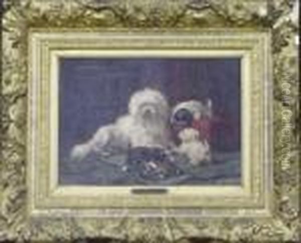 Playful Pups Oil Painting by Henriette Ronner-Knip