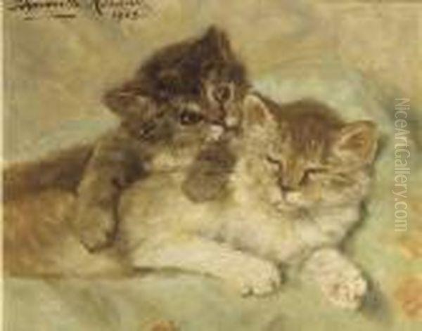 A Playfull Gesture - A Study Oil Painting by Henriette Ronner-Knip