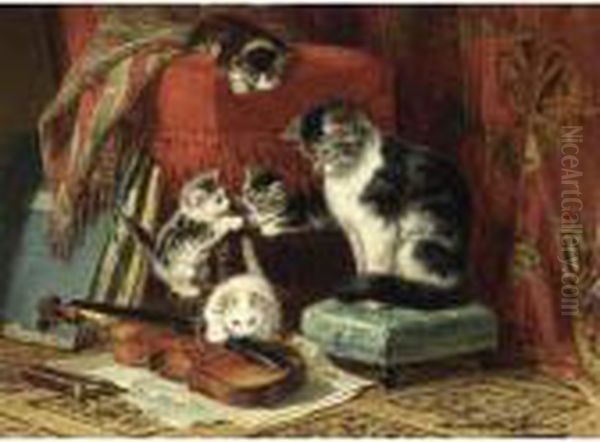 Playing Time Oil Painting by Henriette Ronner-Knip