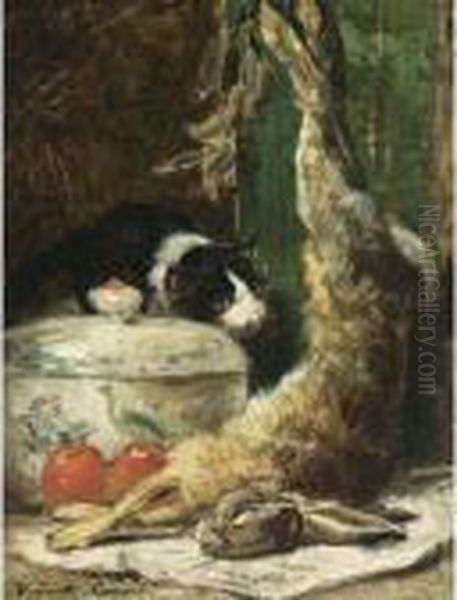 Inspecting The Catch Oil Painting by Henriette Ronner-Knip