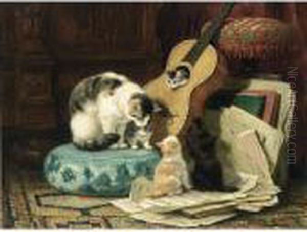 The Guitar Lesson Oil Painting by Henriette Ronner-Knip