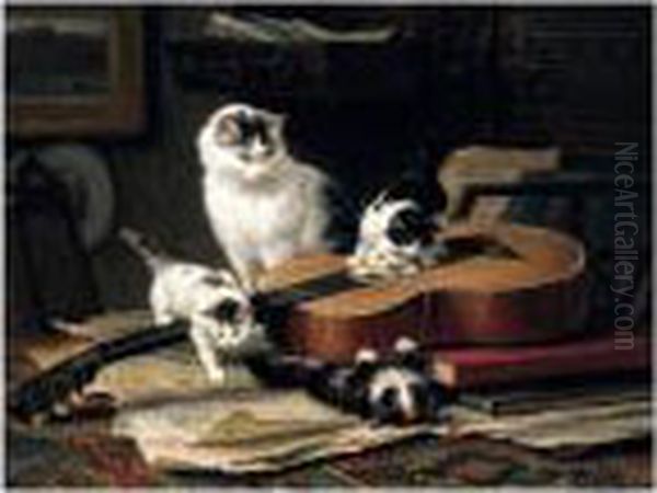 Oefeningen Op De Gitaar (playing With The Guitar) Oil Painting by Henriette Ronner-Knip