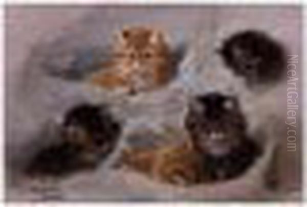 Five Kittens Oil Painting by Henriette Ronner-Knip