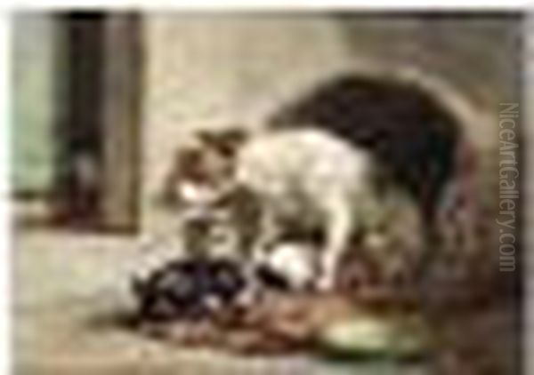 The Watchful Mother Oil Painting by Henriette Ronner-Knip