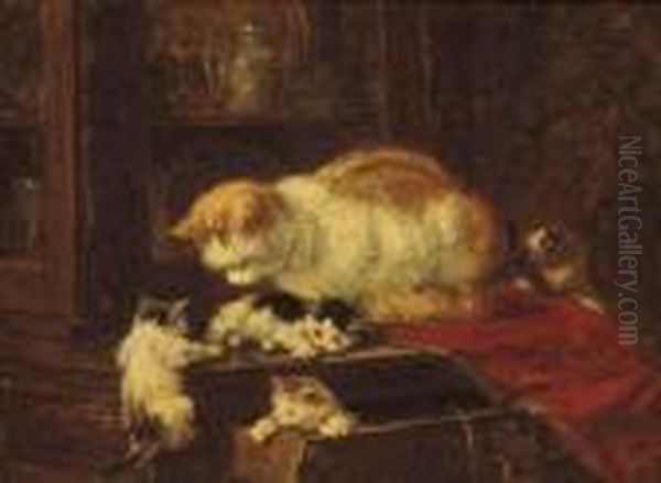 Cat And Kittens Oil Painting by Henriette Ronner-Knip