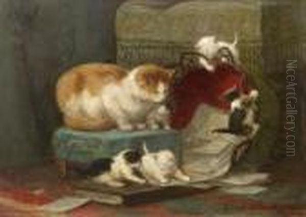 Playful Kittens - A Study Oil Painting by Henriette Ronner-Knip