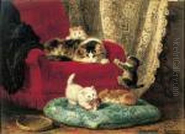 The Little Badminton Players Oil Painting by Henriette Ronner-Knip